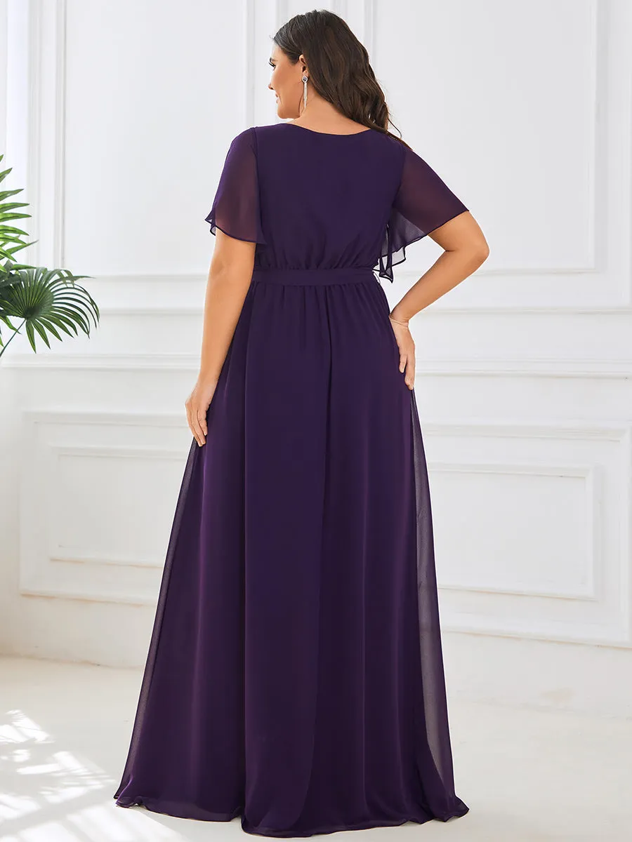 AUDREY CHIFFON V-NECK EVENING DRESS