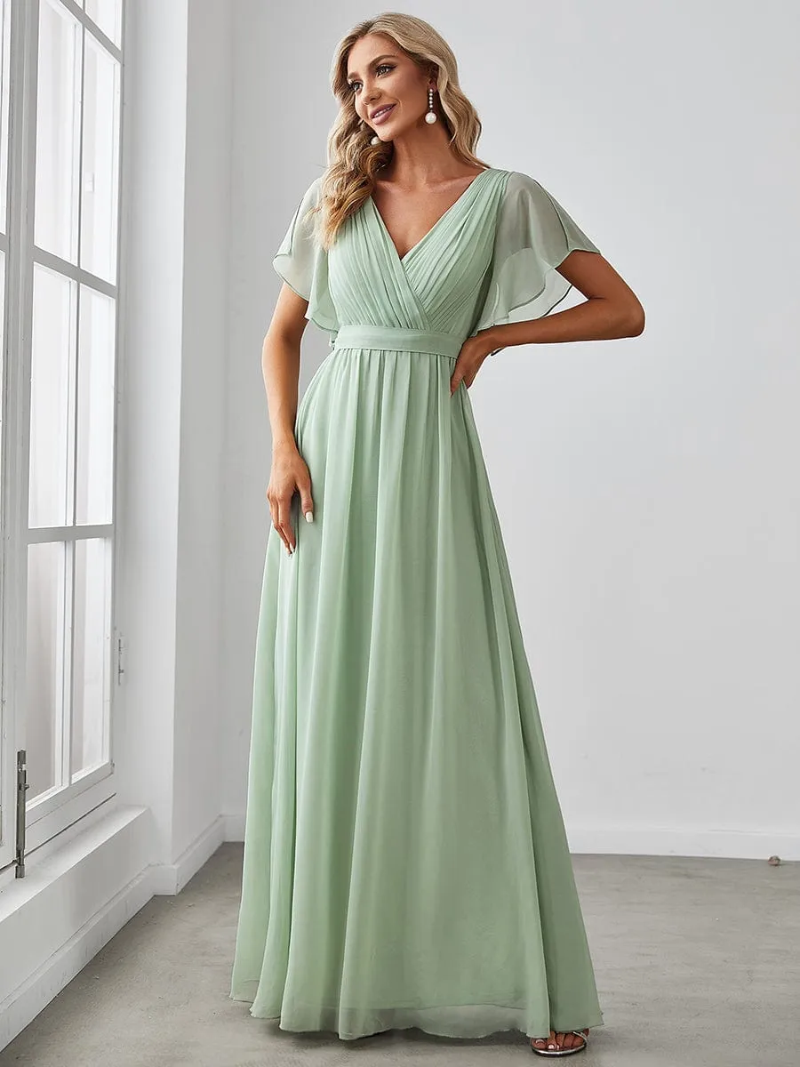 AUDREY CHIFFON V-NECK EVENING DRESS