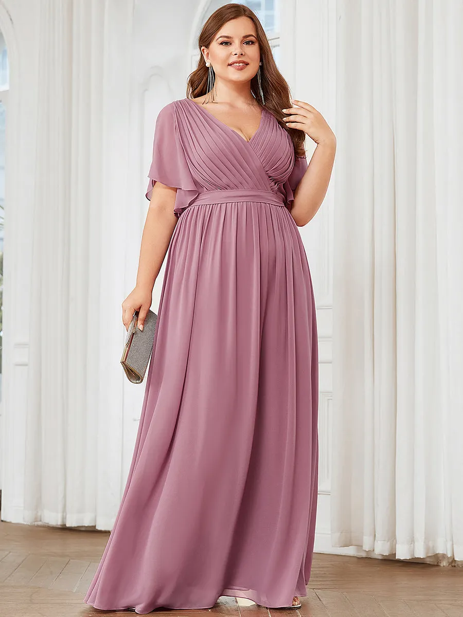 AUDREY CHIFFON V-NECK EVENING DRESS