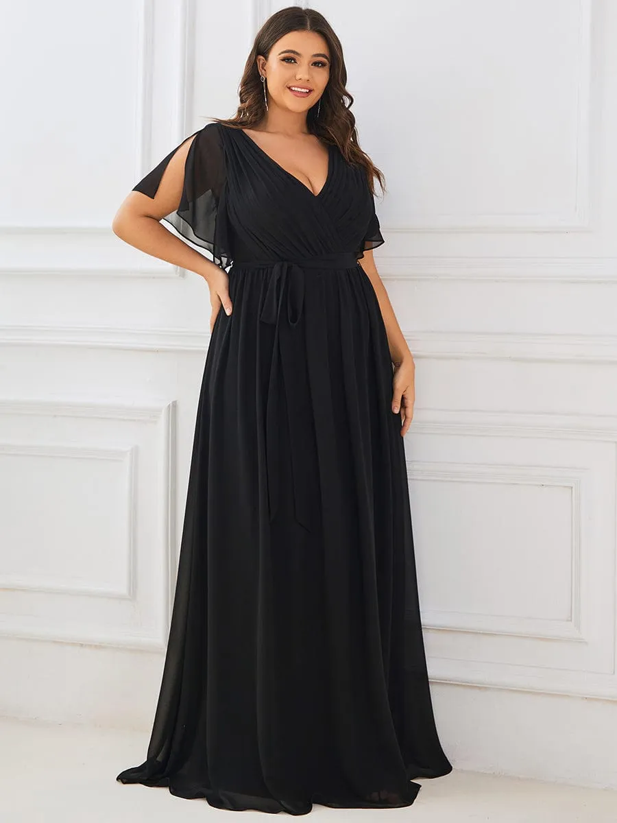 AUDREY CHIFFON V-NECK EVENING DRESS