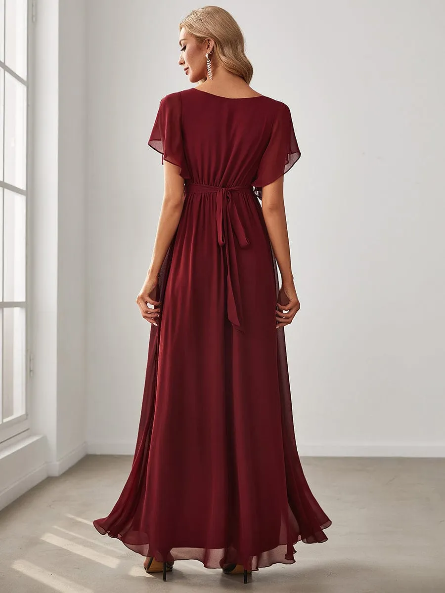 AUDREY CHIFFON V-NECK EVENING DRESS