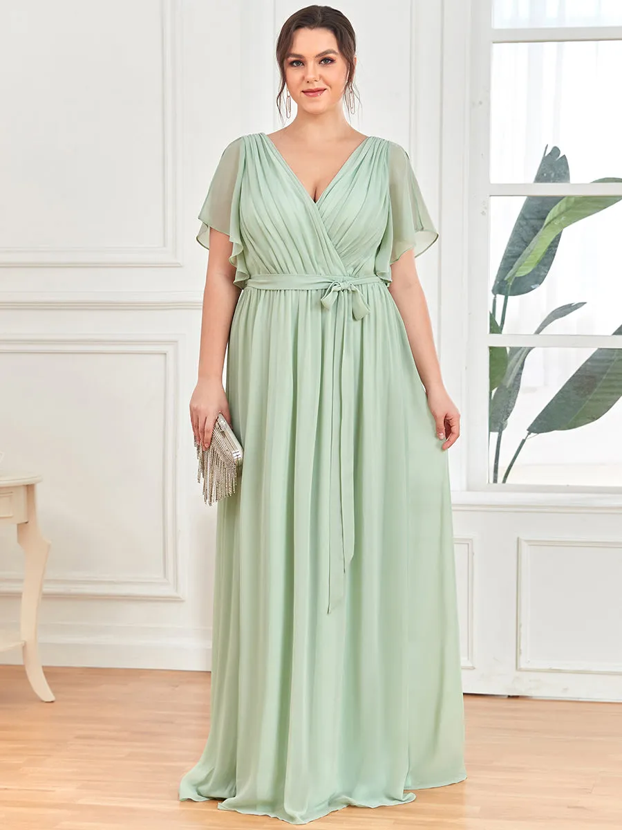 AUDREY CHIFFON V-NECK EVENING DRESS