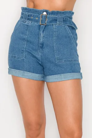 Belted Paperbag Denim Shorts - 3 colors - Ships from The US