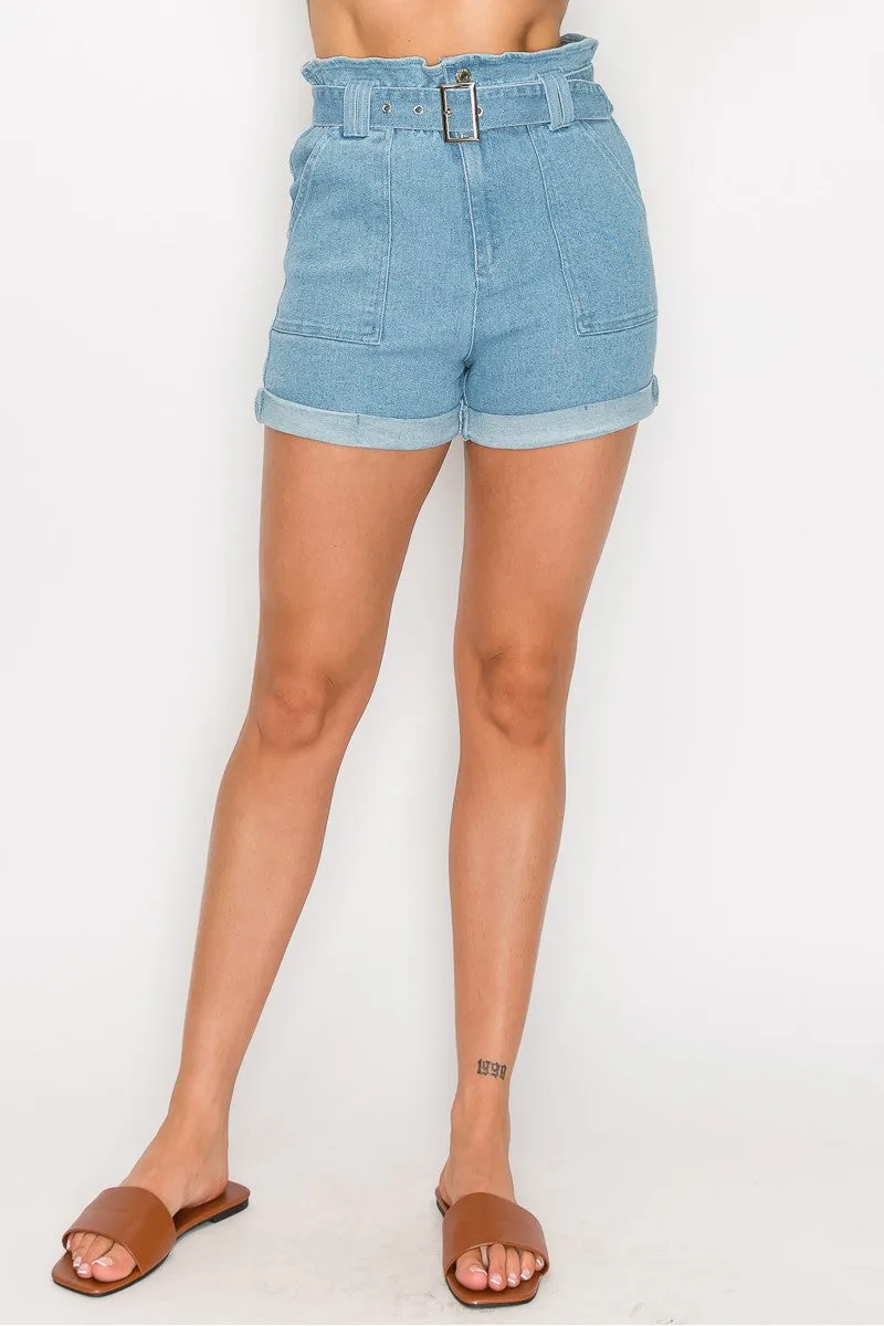 Belted Paperbag Denim Shorts - 3 colors - Ships from The US