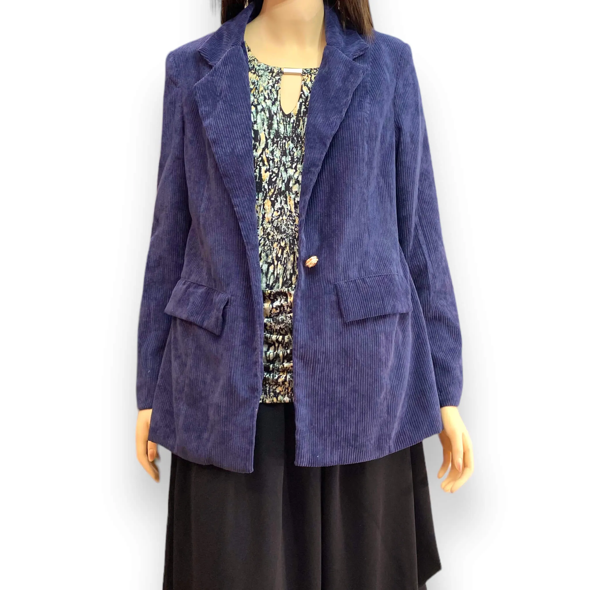 Blue Corduroy Button Front Blazer