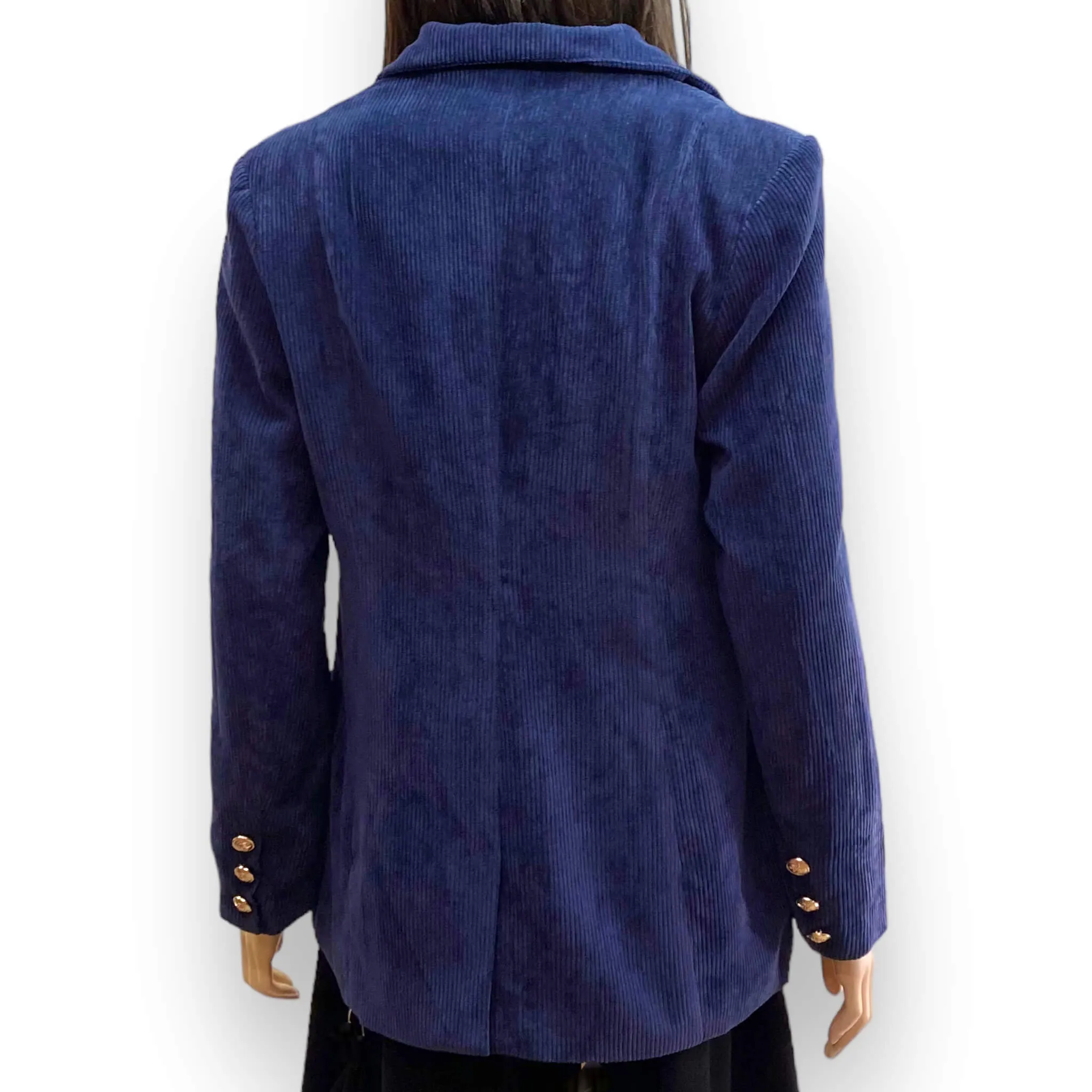 Blue Corduroy Button Front Blazer