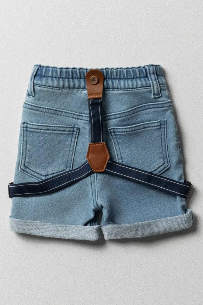 Braced Denim Shorts Blue