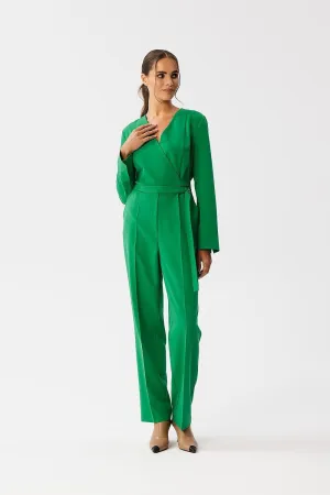 Chic Metal-Trimmed Jumpsuit with Elegant Envelope Neckline