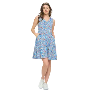 Colorful Mushroom Print V Neck Dress -Blue