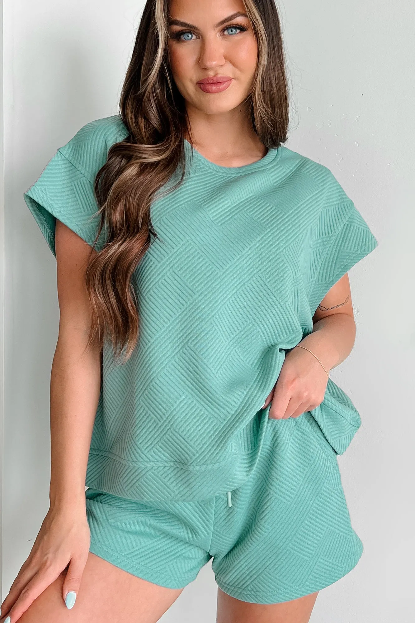 Cool & Collected Oversized Geometric Top (Sage)