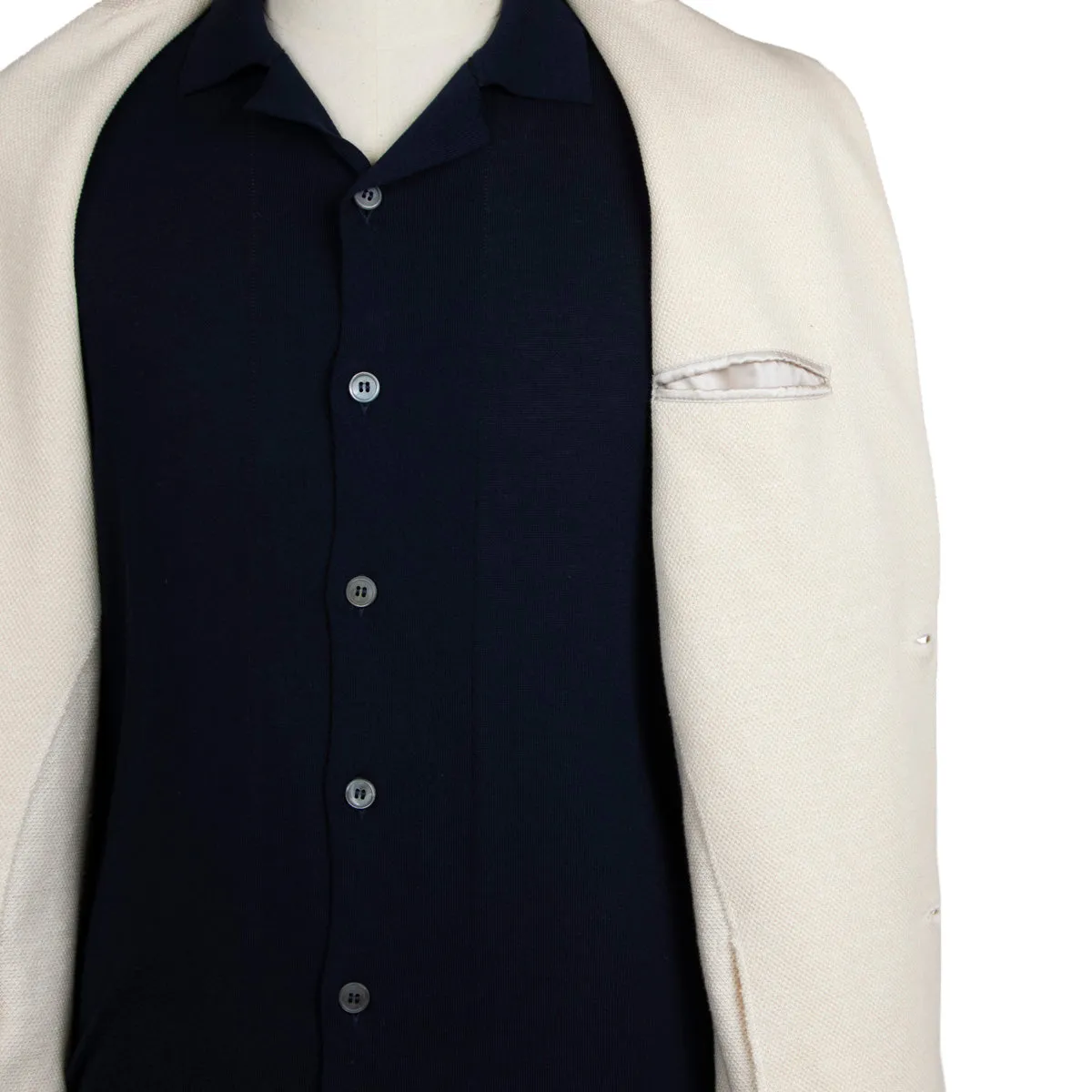 Cream Linen & Cotton Italian Knitted Unstructured Blazer