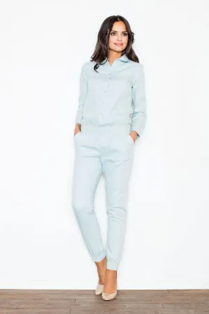 Elegant Denim Look Suit Ensemble with Classic Collared Shirt - Women's Signature Style