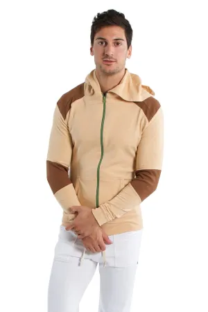 Form-fit Crossover Yoga Track Performance Hoodie (Sand w/Chocolate)