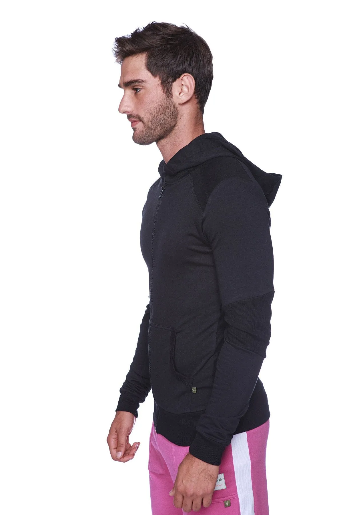 Form-fit Crossover Yoga Track Performance Hoodie (Solid Black w/Black Zipper)