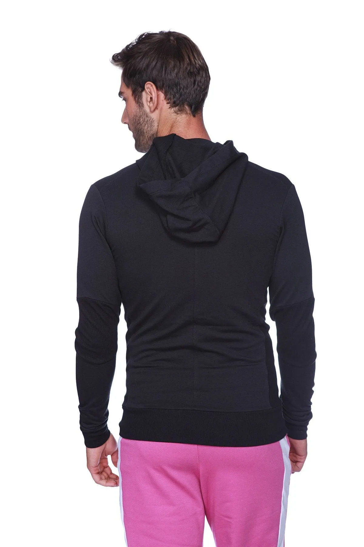 Form-fit Crossover Yoga Track Performance Hoodie (Solid Black w/Black Zipper)