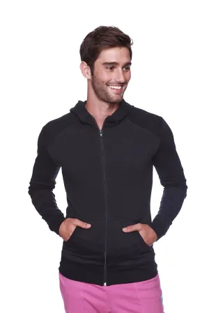 Form-fit Crossover Yoga Track Performance Hoodie (Solid Black w/Black Zipper)