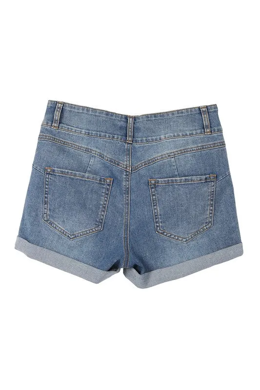 High Rise Blue Wash Curvy Bermuda Denim Shorts