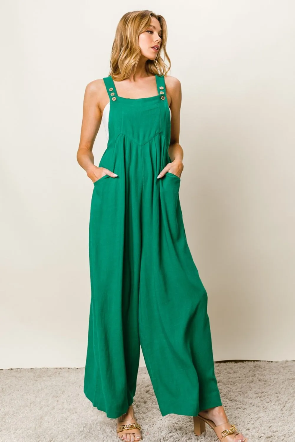 KESLEY Linen Wide Leg Jumpsuit Women's Casual Texture Sleeveless Pants Romper