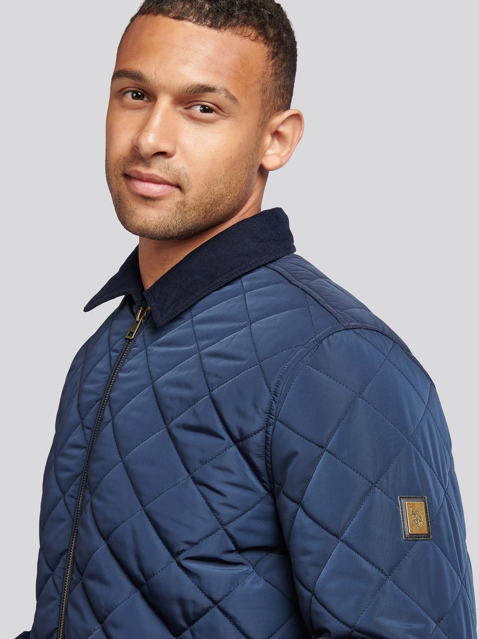 Mens Diamond Quilt Padded Jacket in Dark Sapphire Navy