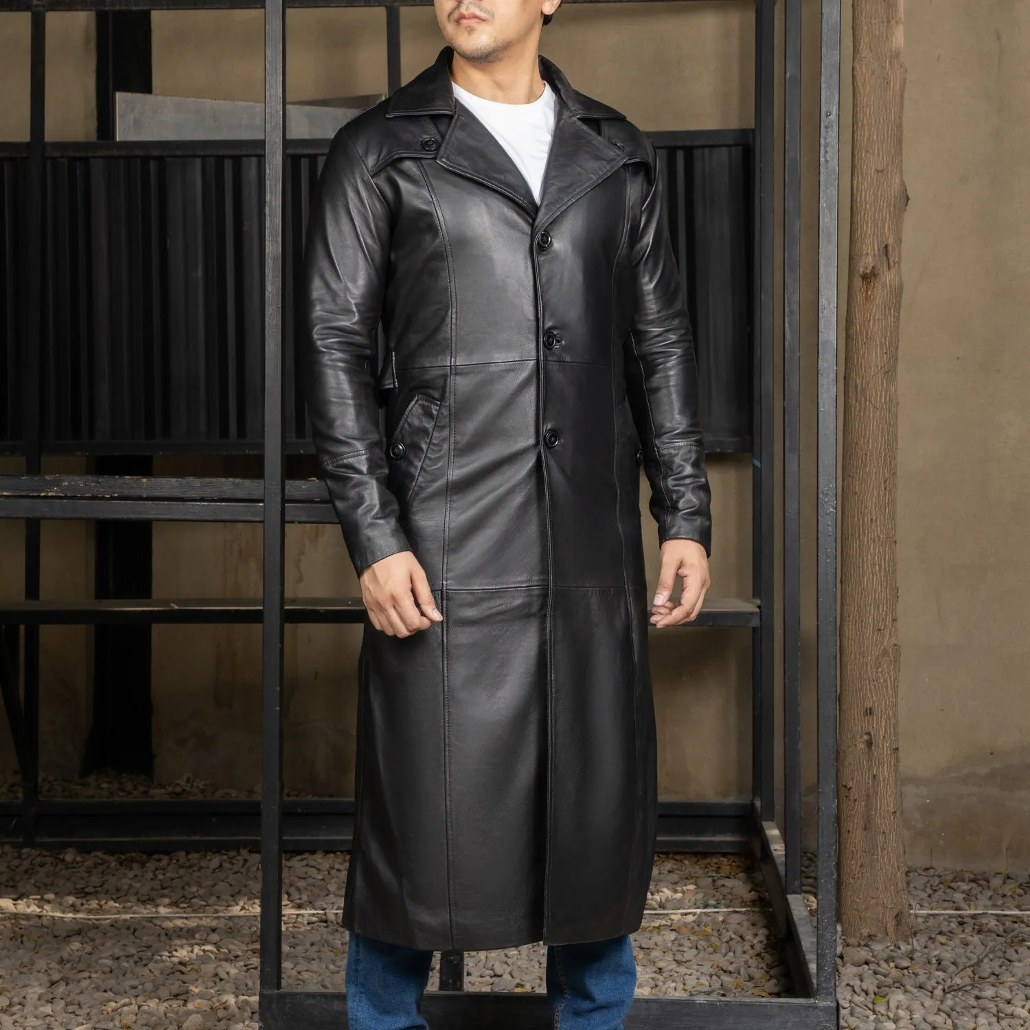 Mens Full Length Leather Duster Overcoat