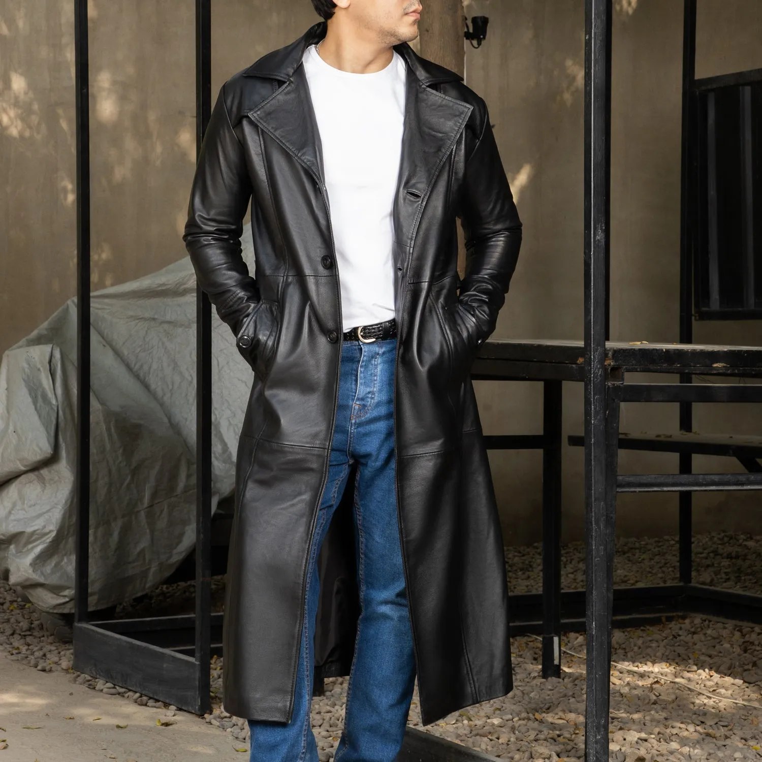 Mens Full Length Leather Duster Overcoat