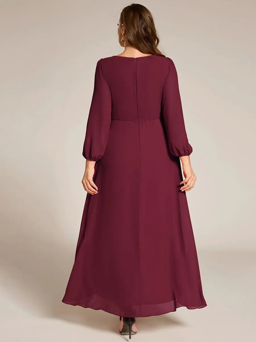 Nora | Plus Size V-Neck Long Sleeves Chiffon Formal Evening Dress with Applique