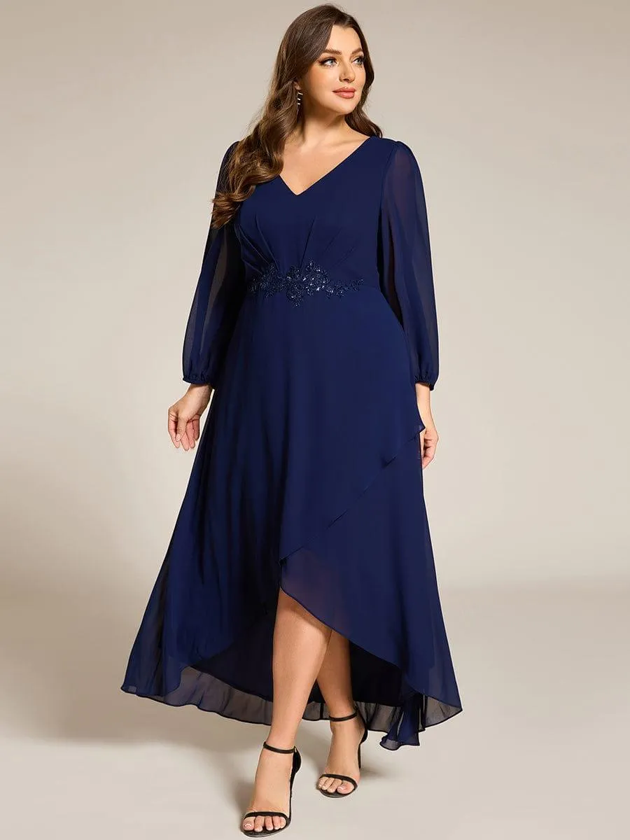 Nora | Plus Size V-Neck Long Sleeves Chiffon Formal Evening Dress with Applique