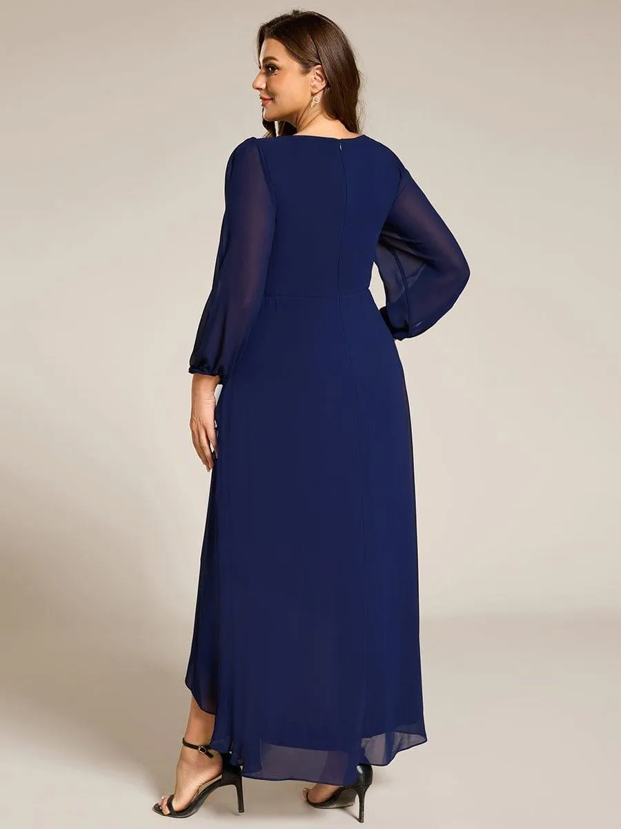 Nora | Plus Size V-Neck Long Sleeves Chiffon Formal Evening Dress with Applique