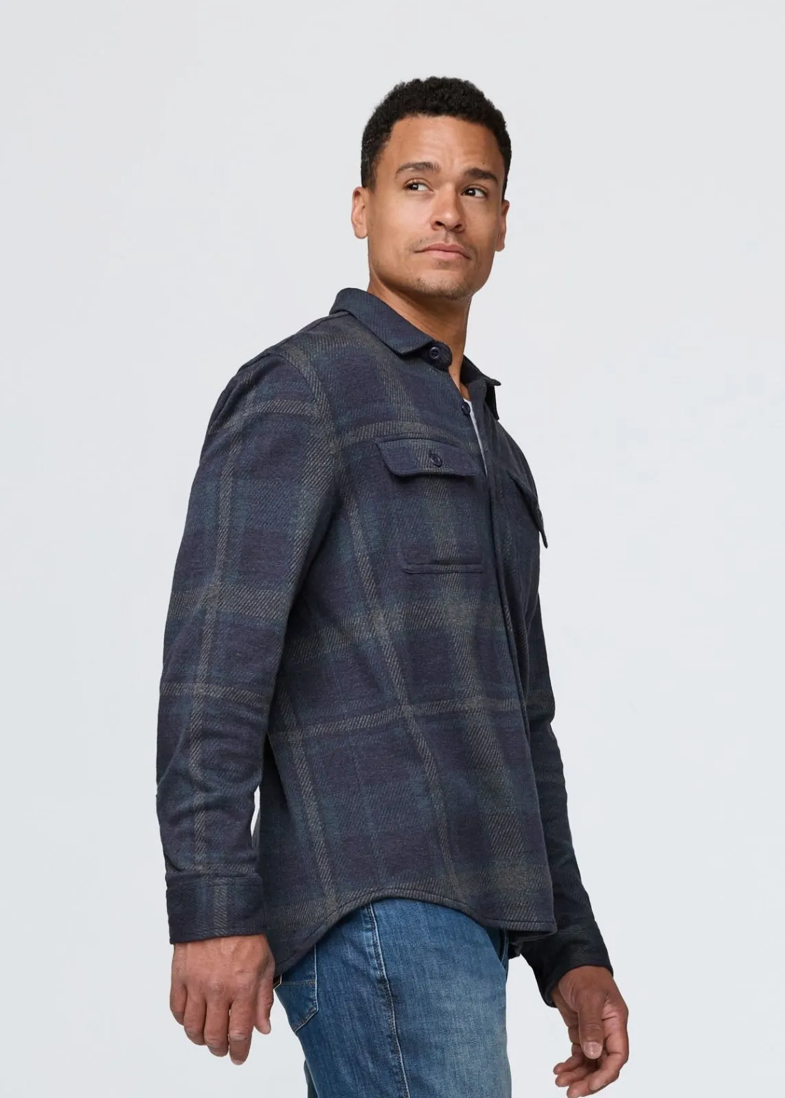 Performance Flannel Button Down - Heather Blue Plaid