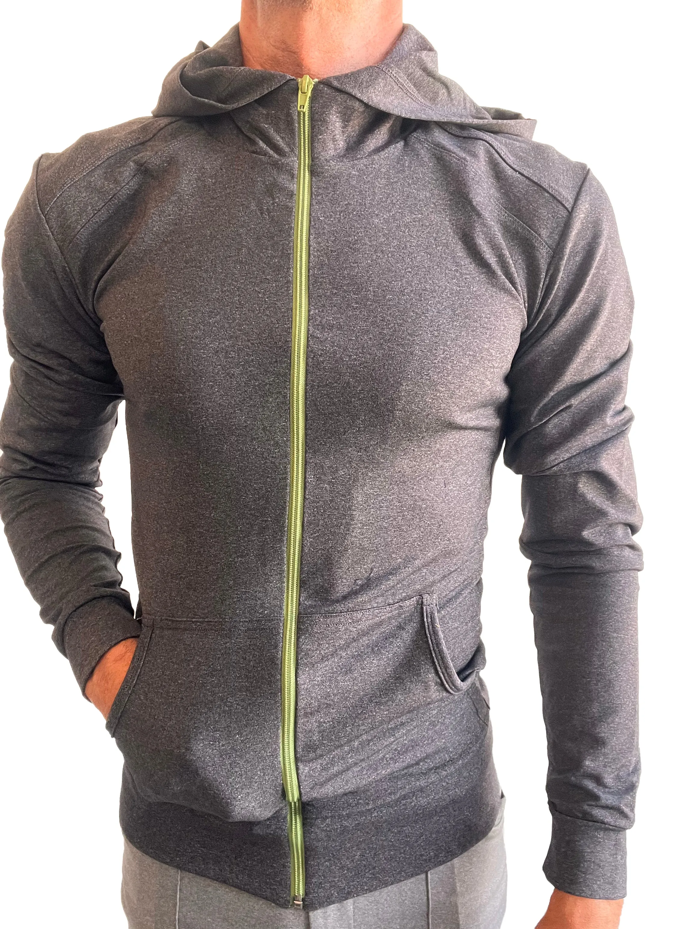 PERFORMANCE-premium Form-fit Crossover Yoga Track Hoodie (Charcoal Heather)