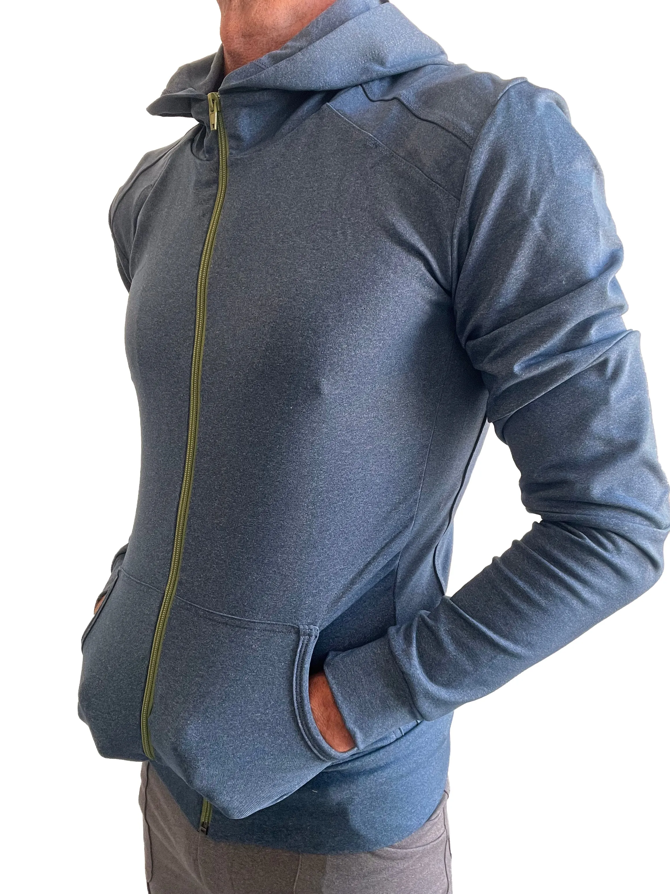 PERFORMANCE-premium Form-fit Crossover Yoga Track Hoodie (Coral Blue Heather)