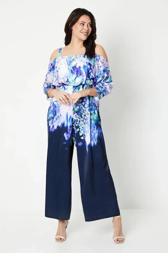 Plus Cold Shoulder Jumpsuit In Floral Print