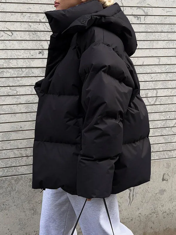 Pocketed Zip Up Hooded Puffer Jacket