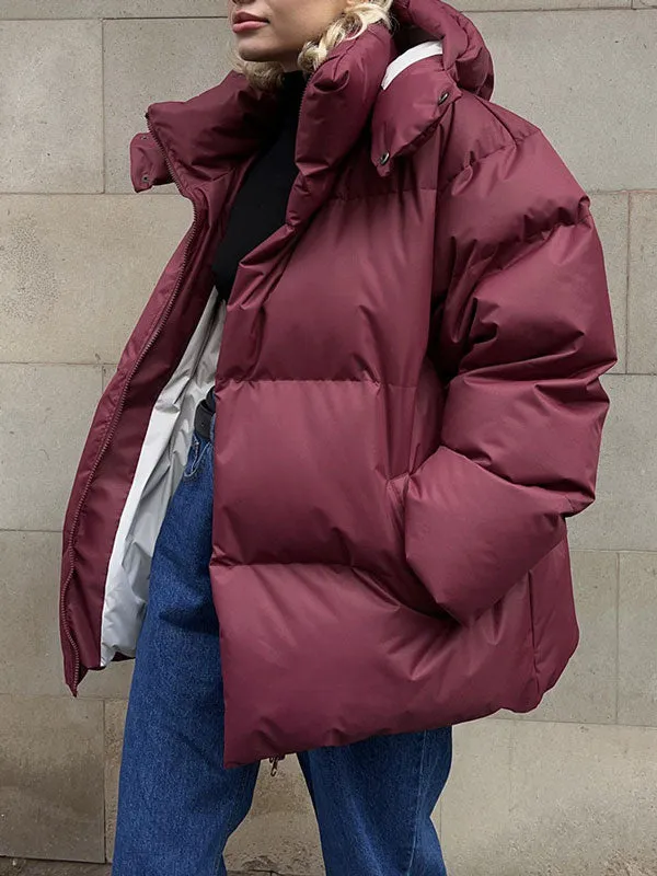 Pocketed Zip Up Hooded Puffer Jacket