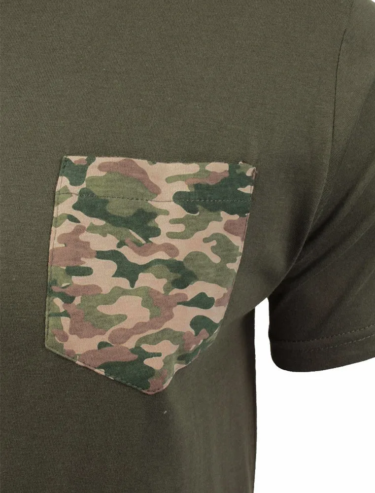 PulpD Cotton T-Shirt With Camo Chest Pocket in Khaki