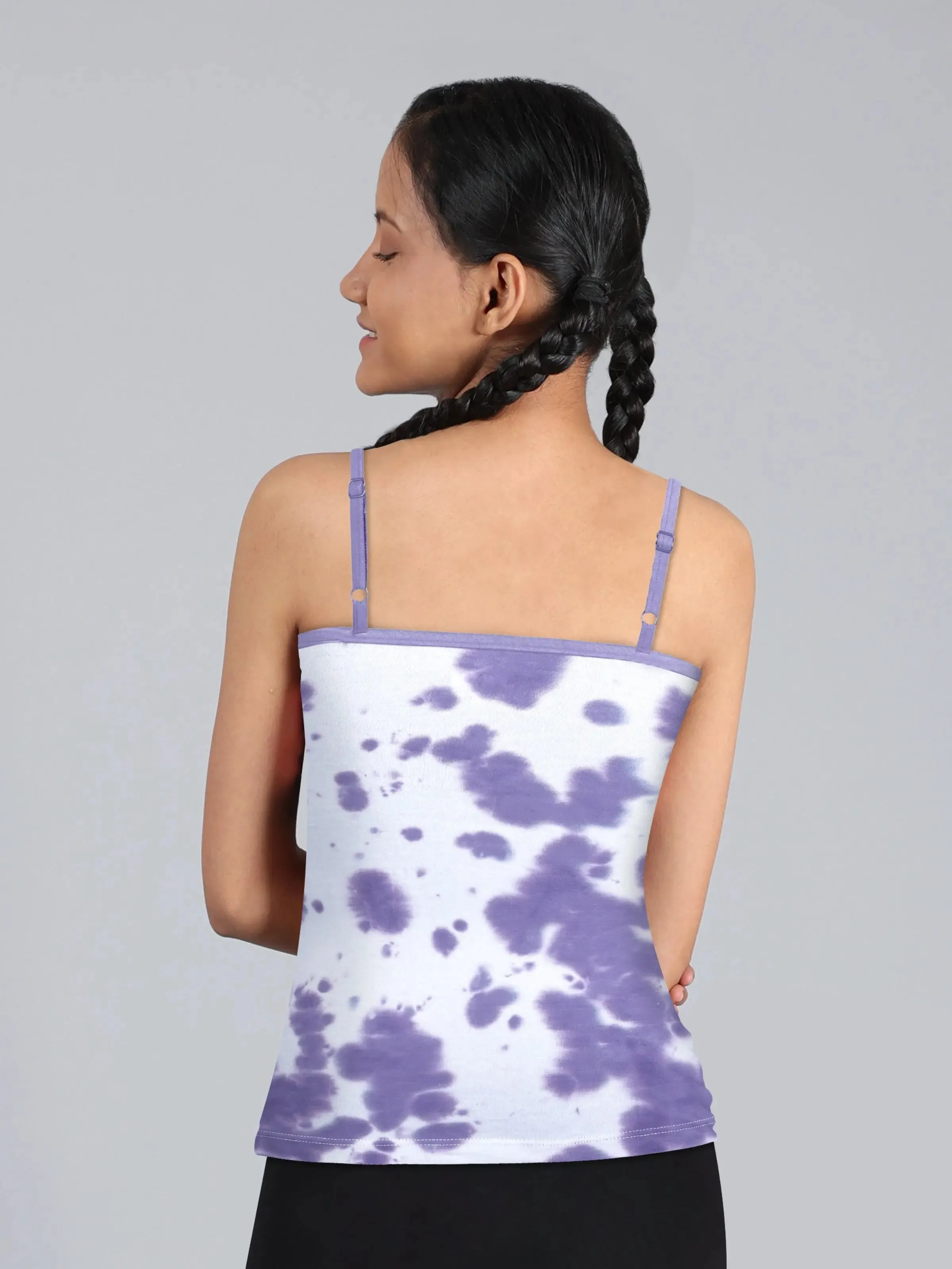 Purple Tie Dye High Coverage Cotton Starter Camisole Bra with Adjustable Strap