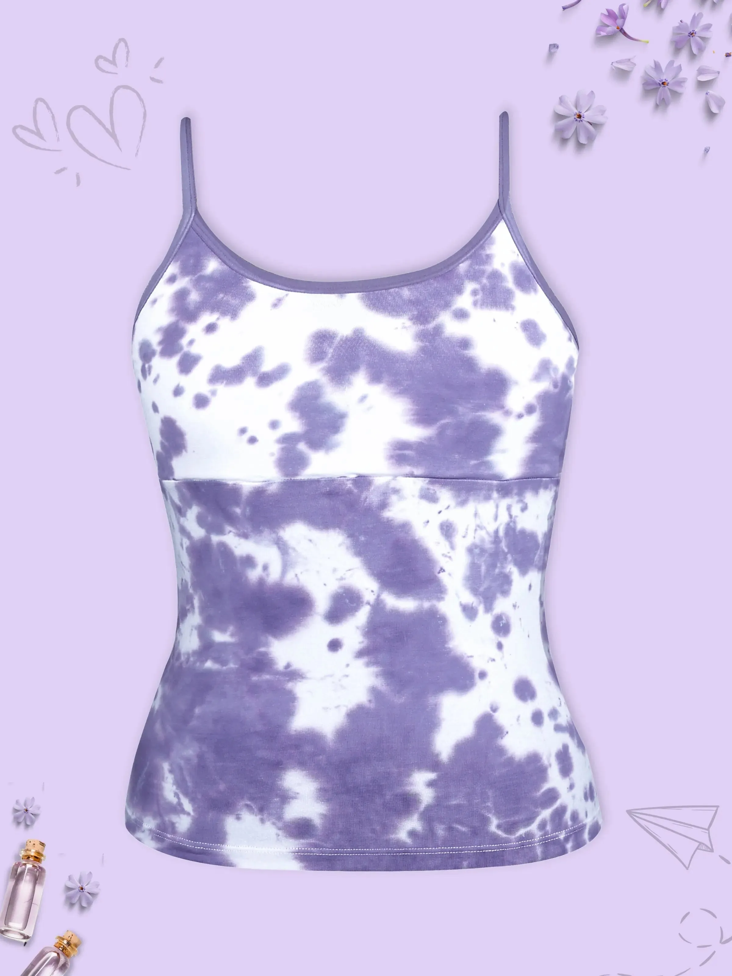 Purple Tie Dye High Coverage Cotton Starter Camisole Bra with Adjustable Strap