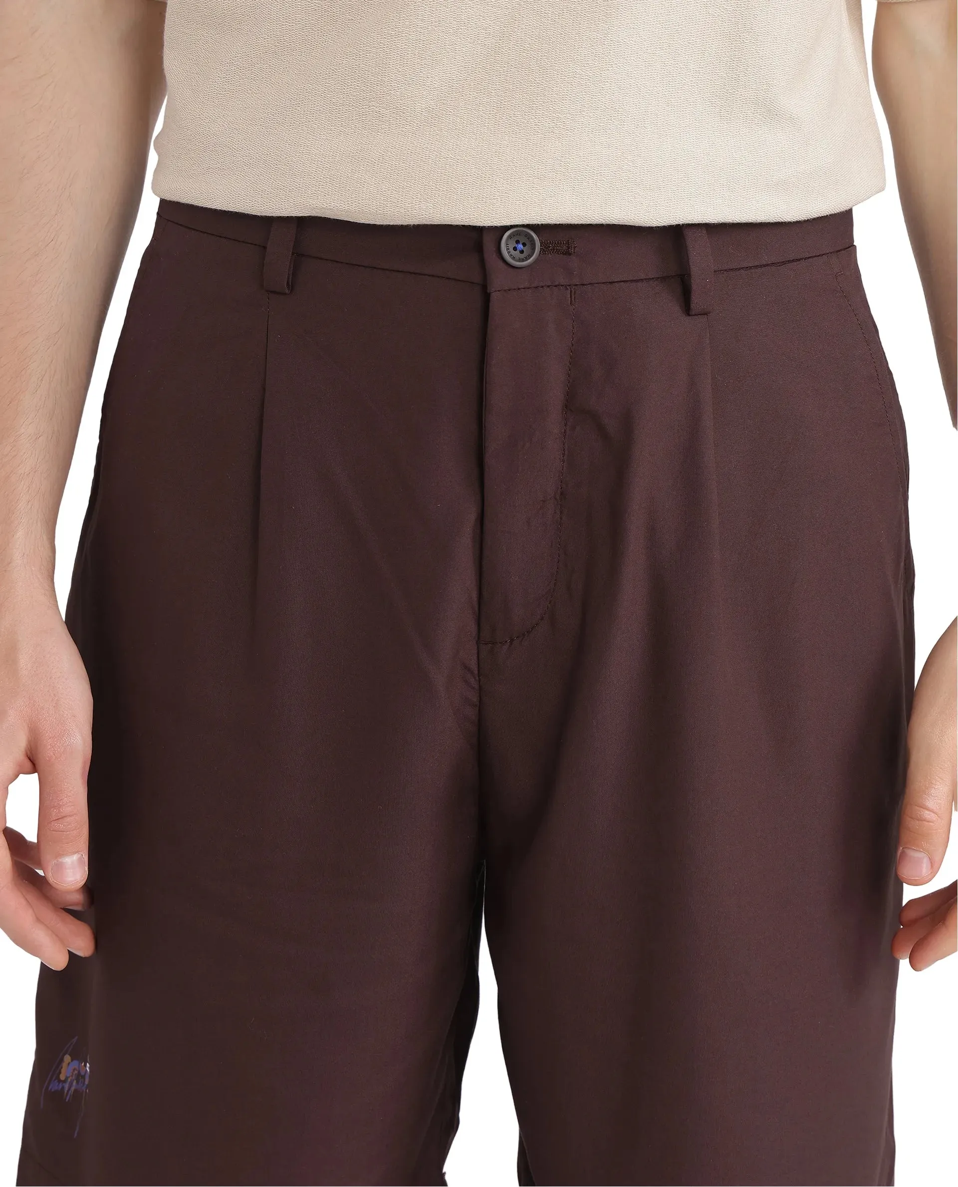 Rare Rabbit Men's Carn-B Brown Button Closure Regular Fit Plain Shorts