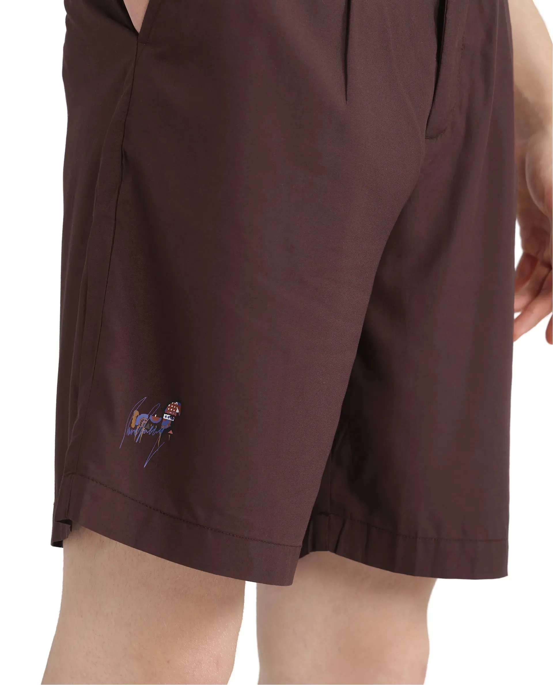 Rare Rabbit Men's Carn-B Brown Button Closure Regular Fit Plain Shorts