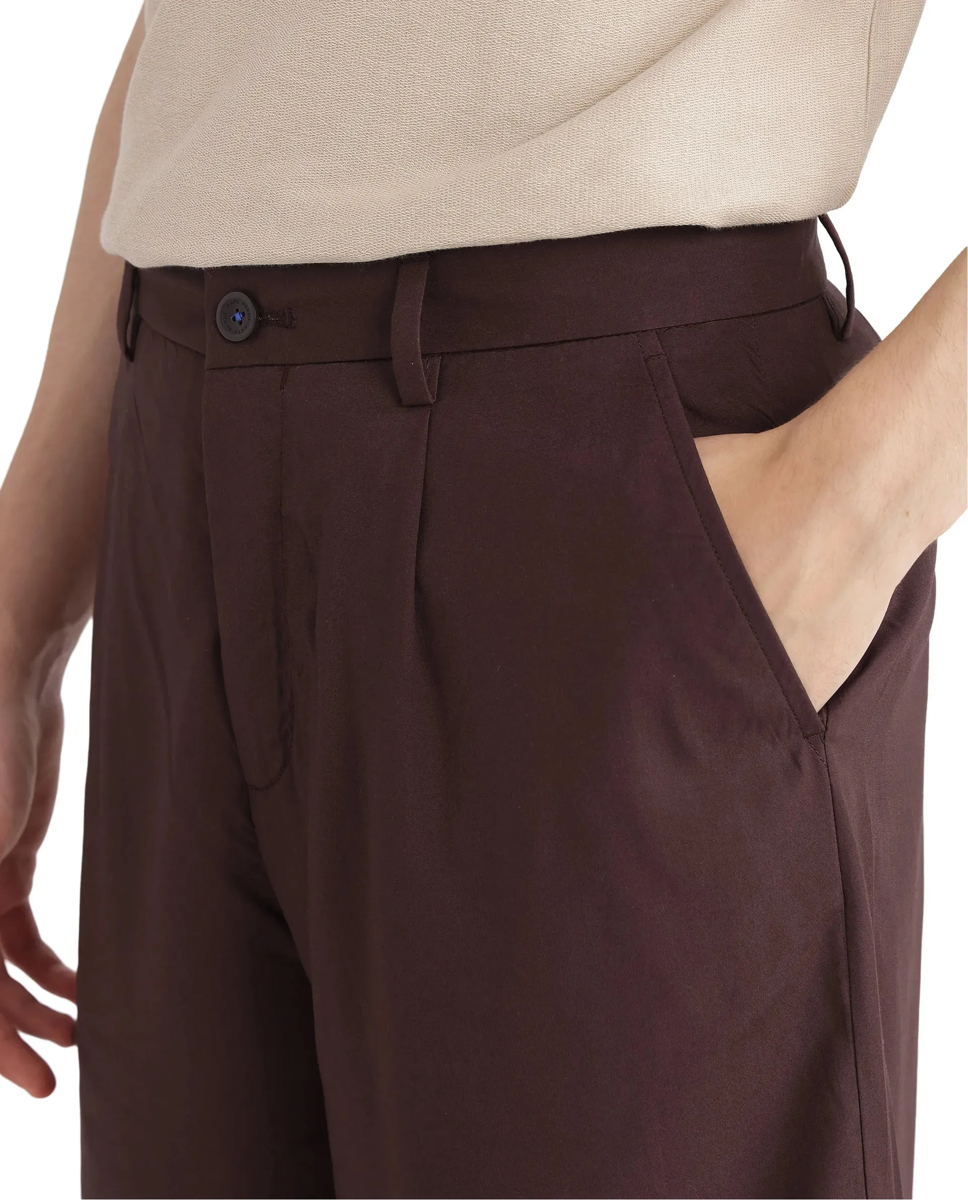 Rare Rabbit Men's Carn-B Brown Button Closure Regular Fit Plain Shorts