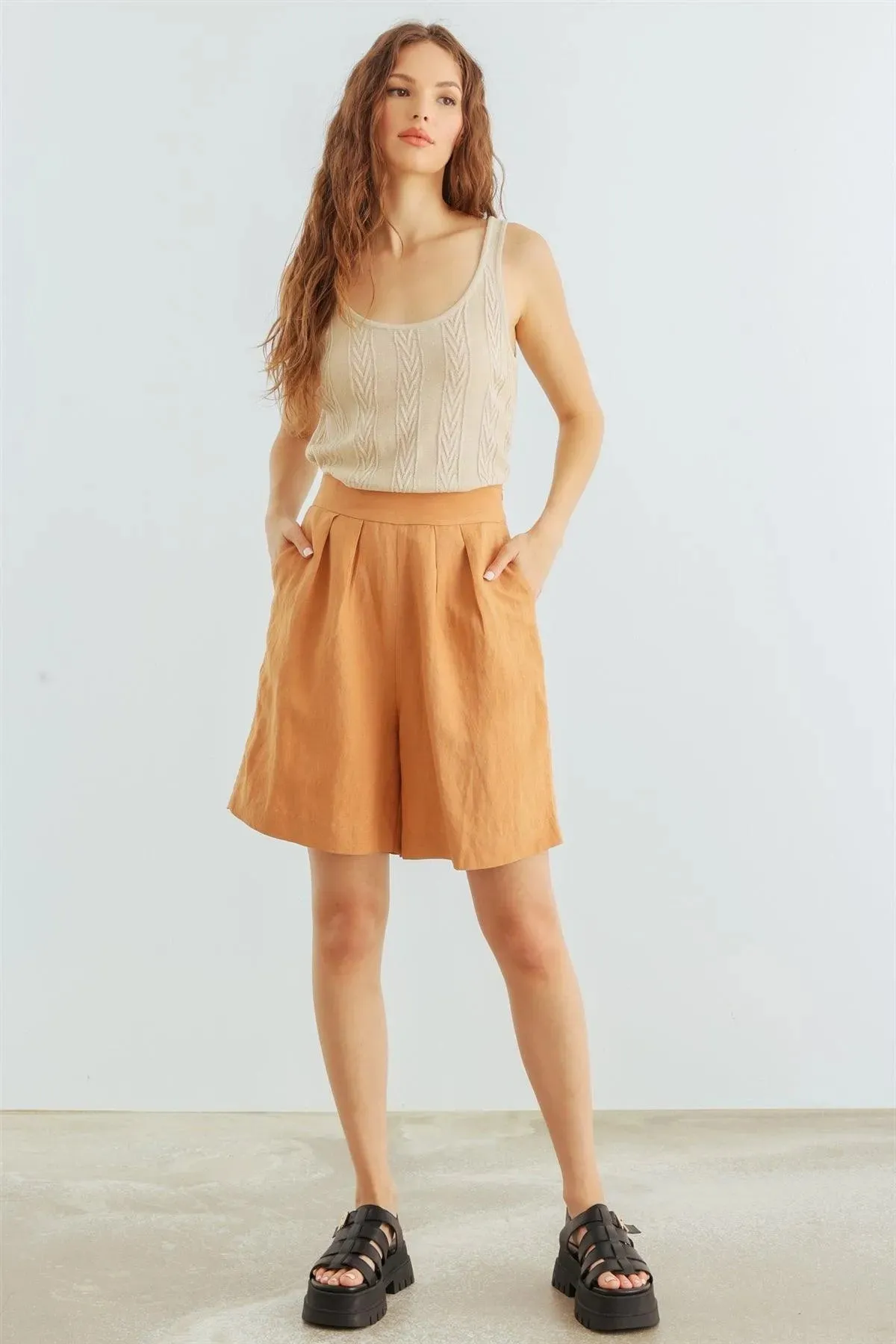 Safari Pleated Two Pocket High Waist Shorts /1-2-2-1