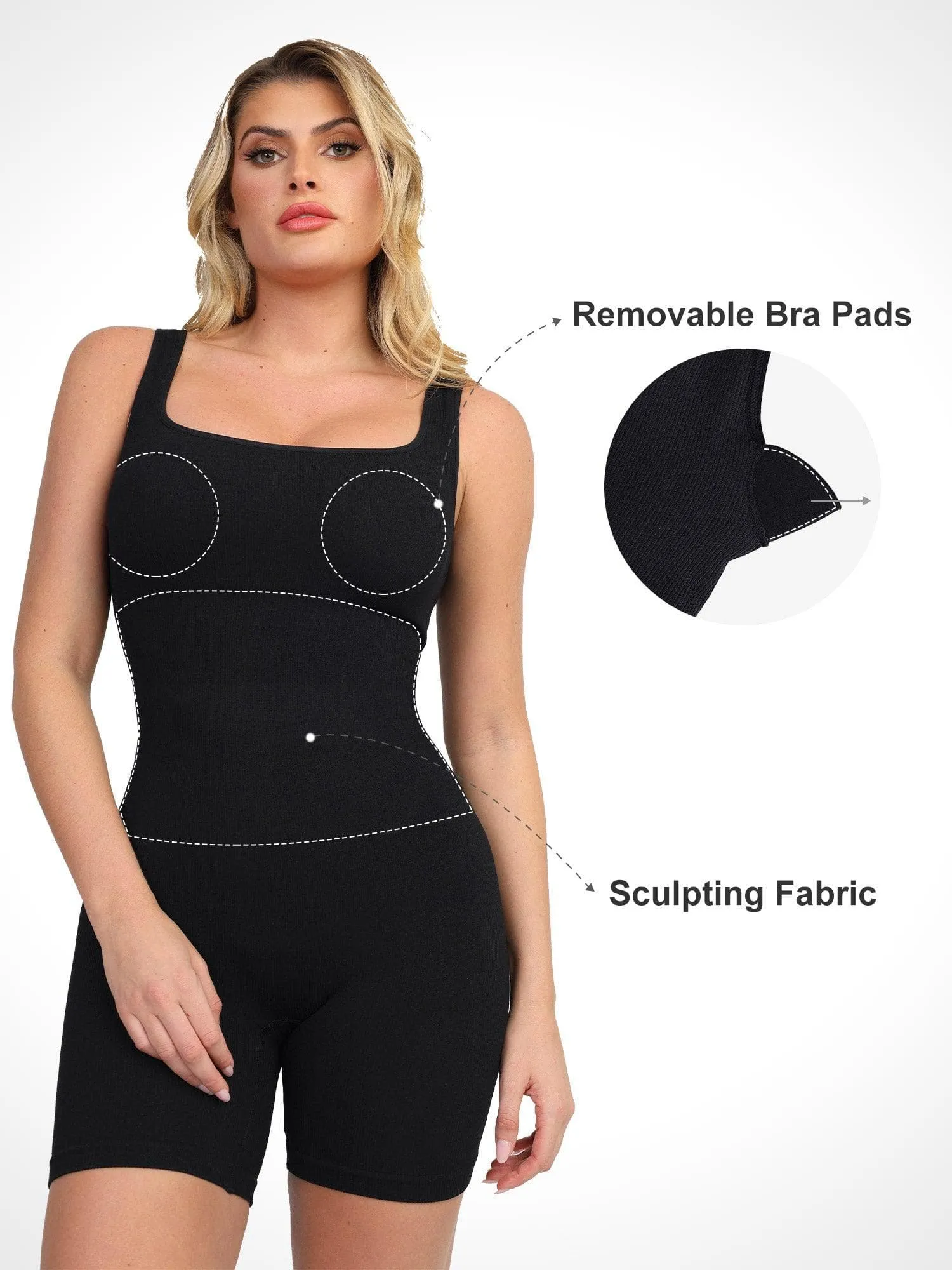 Shapewear Seamless Square Neck Workout Jumpsuit or Romper