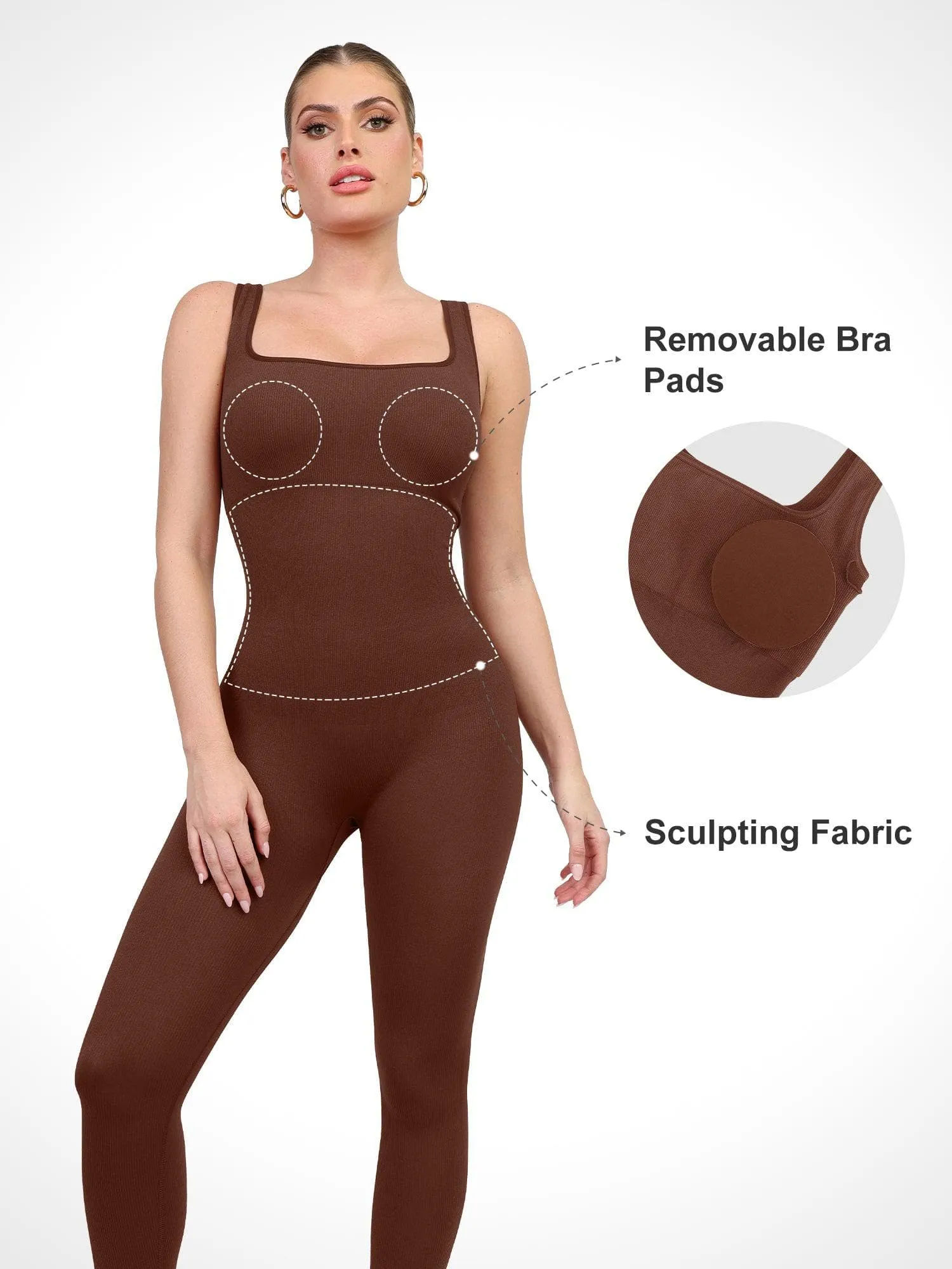 Shapewear Seamless Square Neck Workout Jumpsuit or Romper