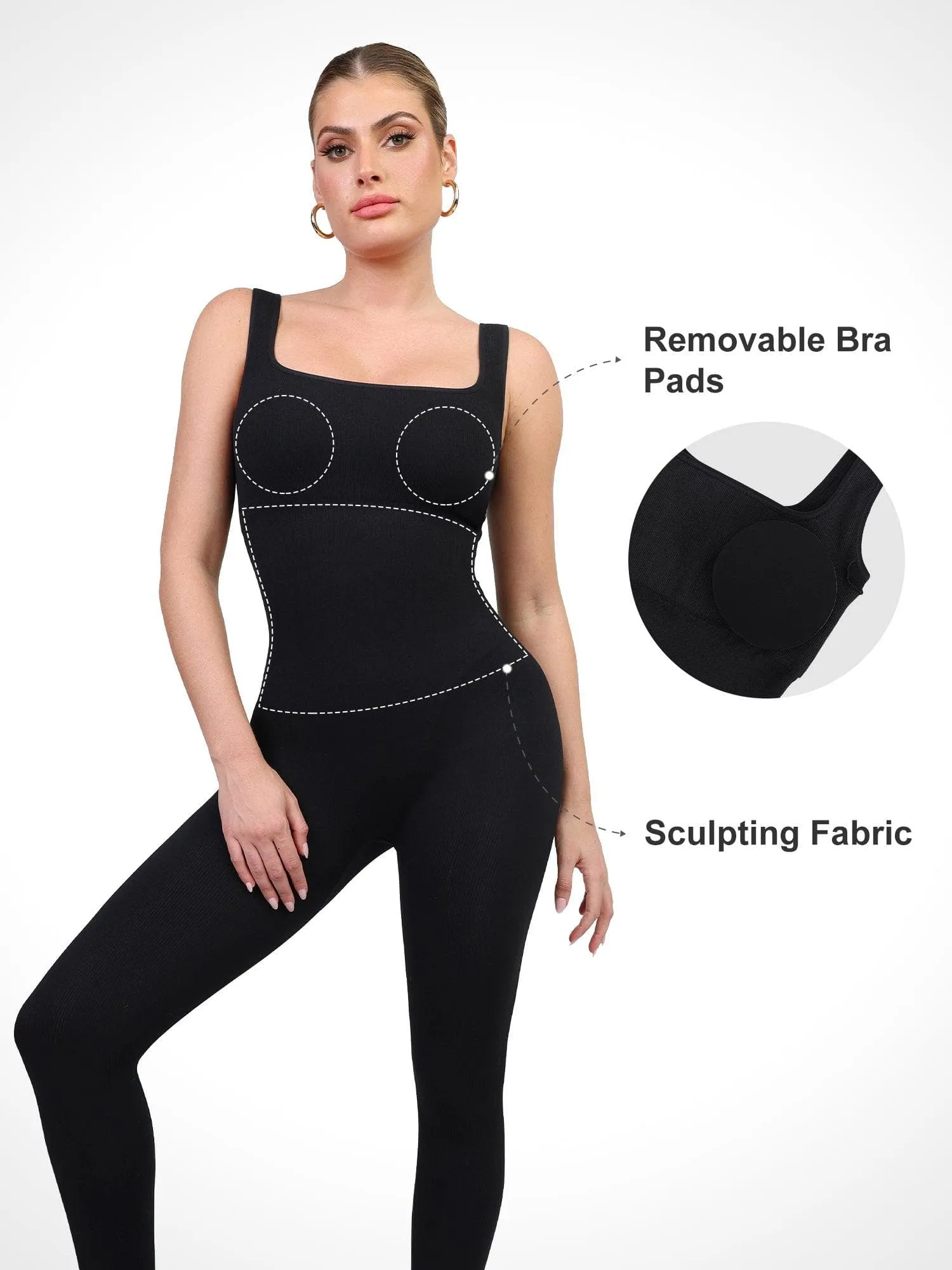 Shapewear Seamless Square Neck Workout Jumpsuit or Romper