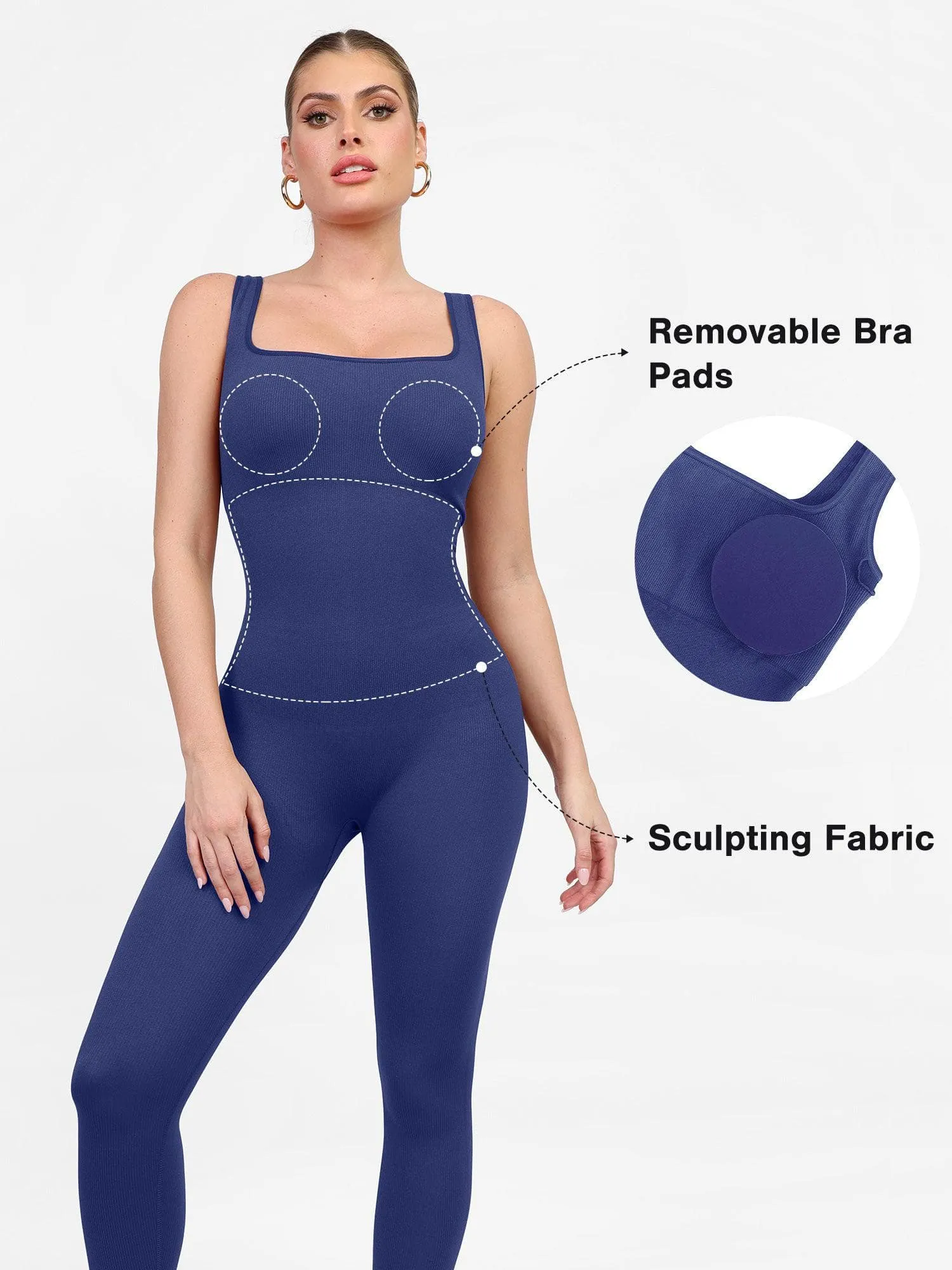 Shapewear Seamless Square Neck Workout Jumpsuit or Romper