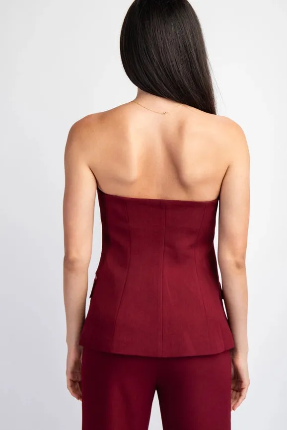 Sweetheart Woven Tailored Tube Top W Satin Contrast Burgundy