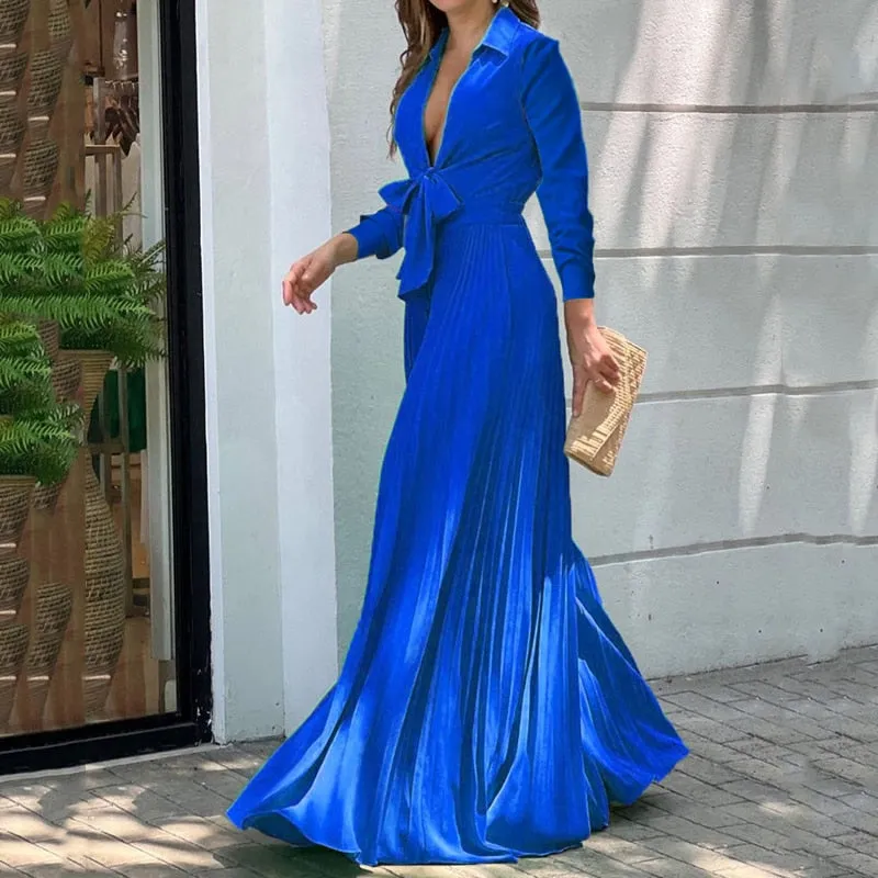 V Neck Long Sleeves Lapel Solid Jumpsuit