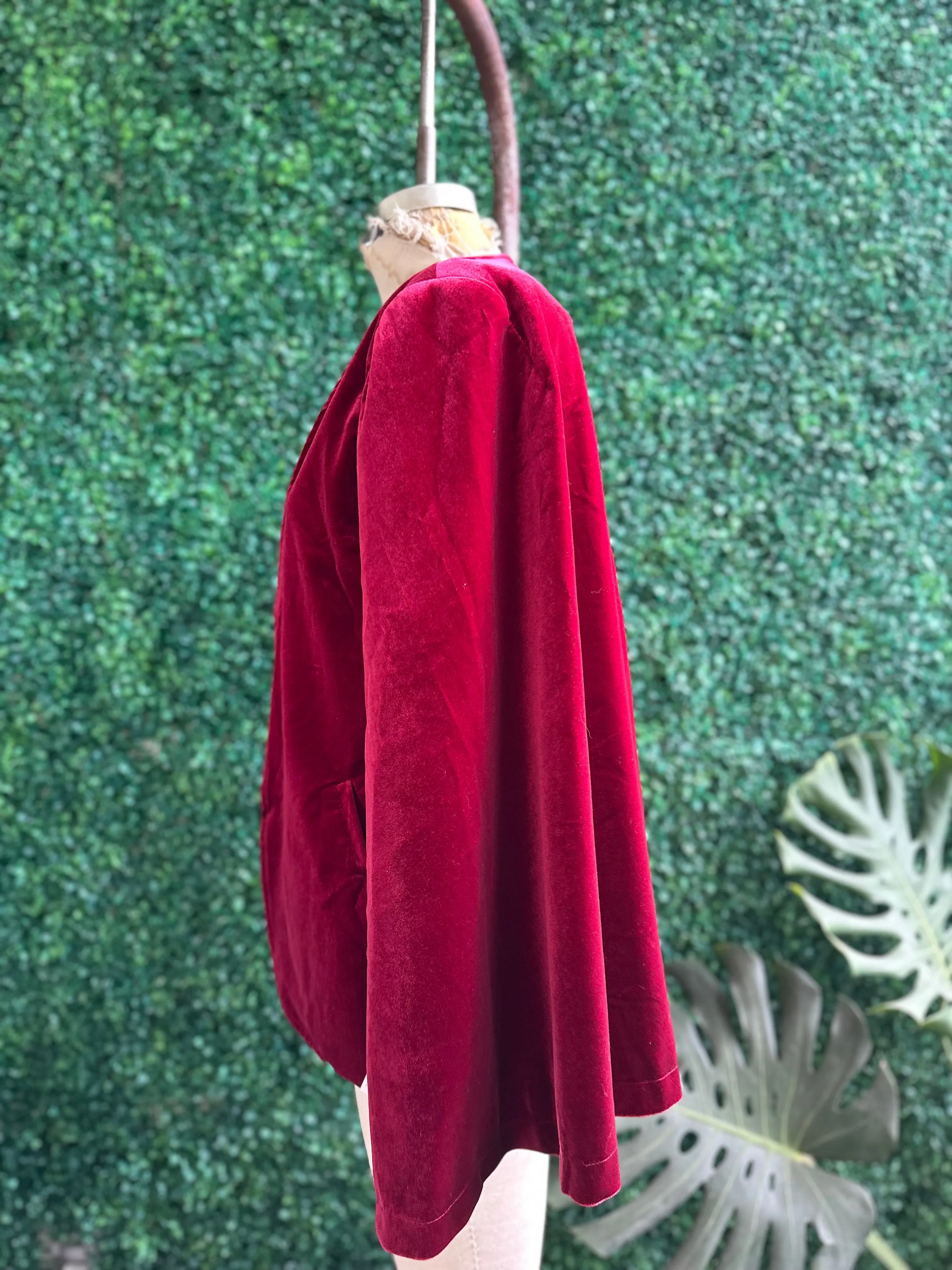 Vintage Velvet Evening Cloak Cape Opera Coat Burgundy