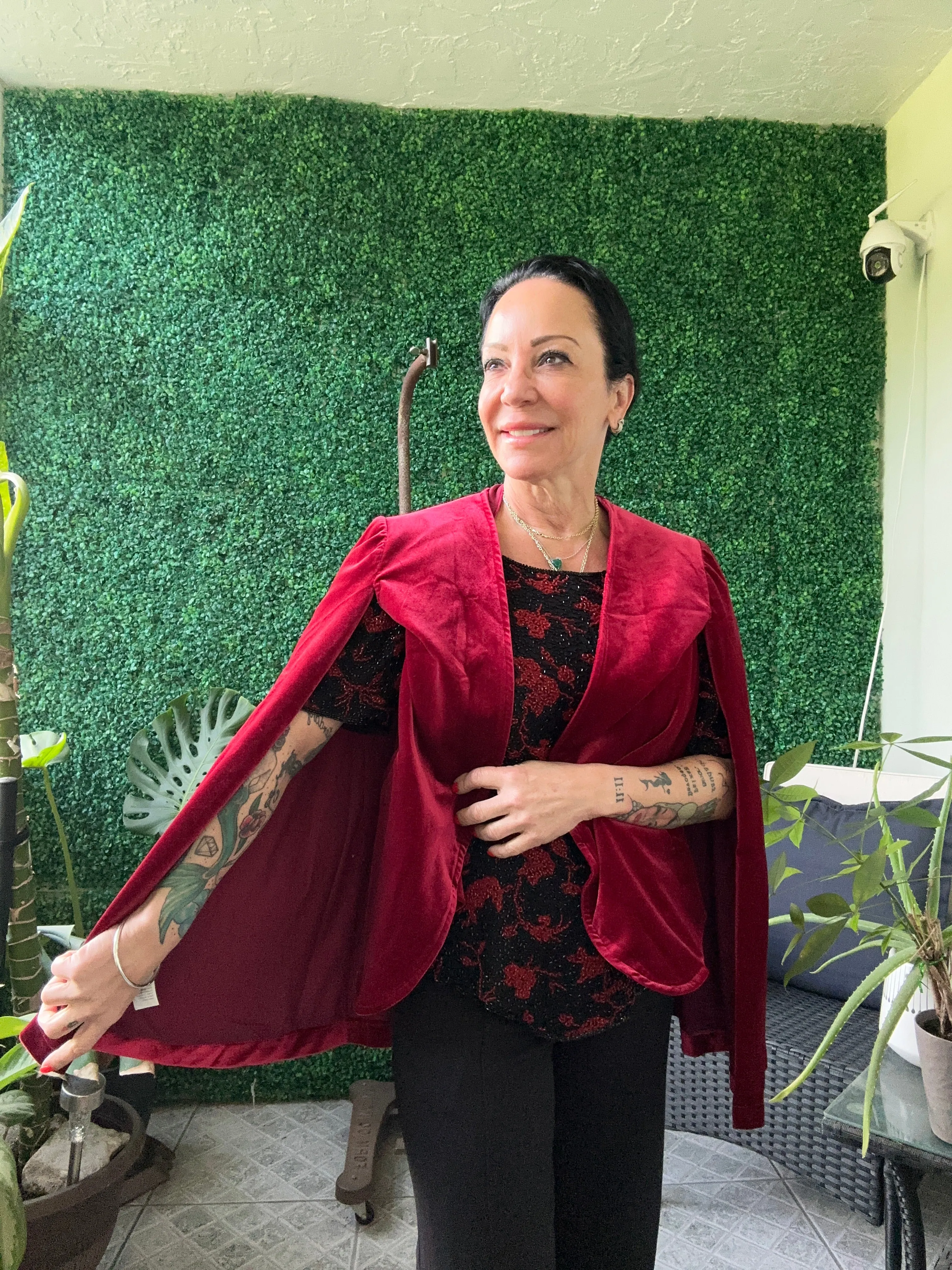 Vintage Velvet Evening Cloak Cape Opera Coat Burgundy