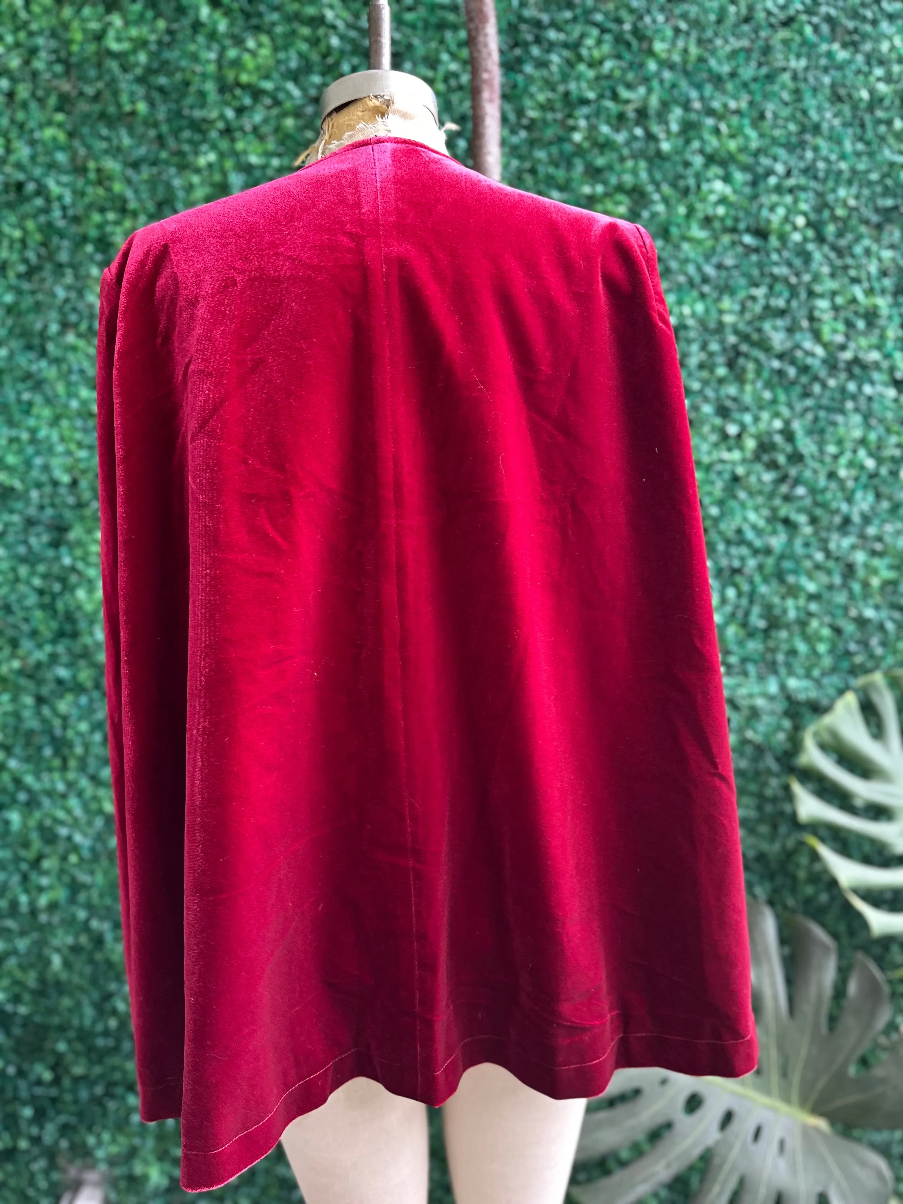 Vintage Velvet Evening Cloak Cape Opera Coat Burgundy